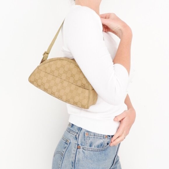 Authentic Preowned Gucci Green GG Canvas Half Moon Shoulder Bag - Picture 1 of 16